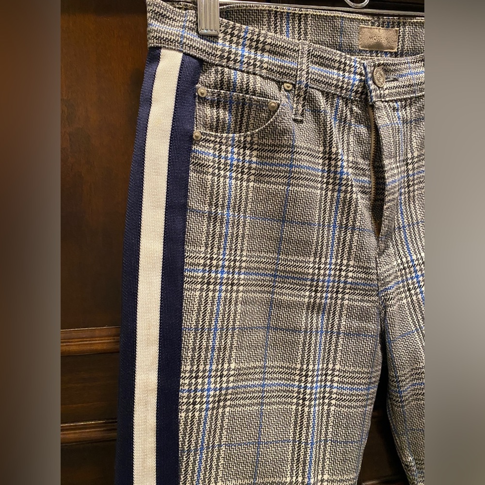MOTHER The Insider Ankle Grey/Blue Plaid Cropped Pants High Rise Size 6/28